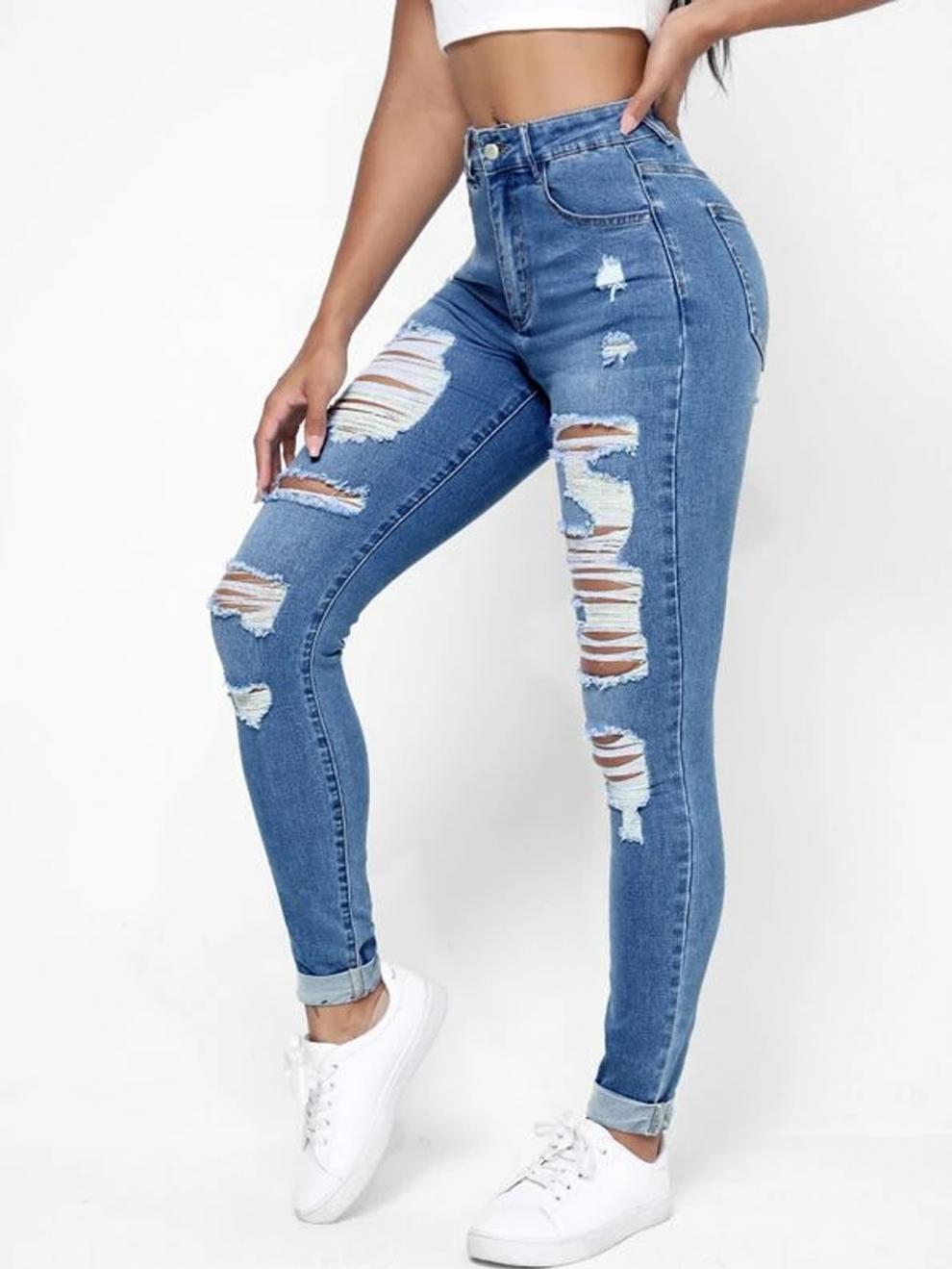 Skinny Jeans Women's High Waist Slim Fit Slimming Holes Skinny Pants