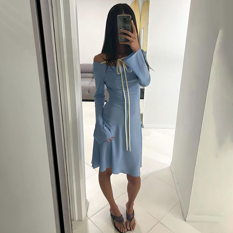 Round Neck Tied Long Sleeves Dress