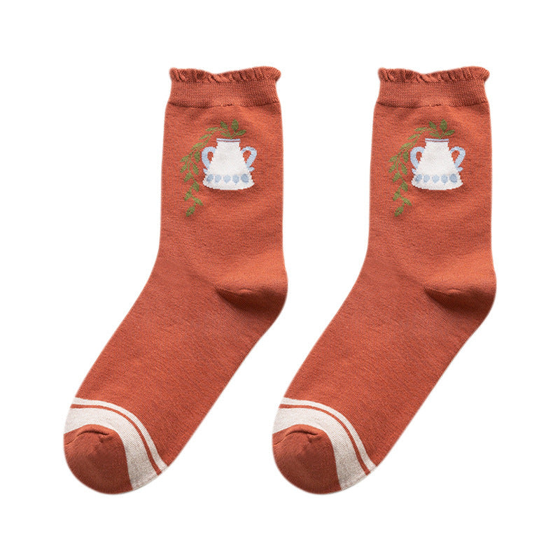 All-matching Caramel Cartoon Women's Cotton Tube Socks